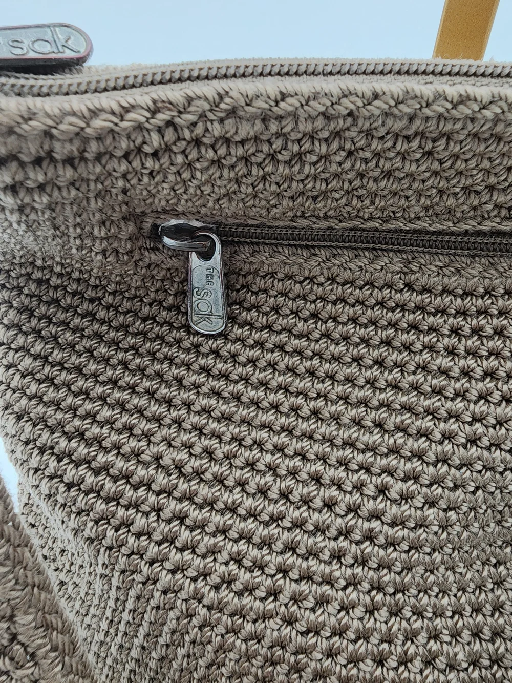 The Sak Crochet Shoulder Bag in Taupe Brown